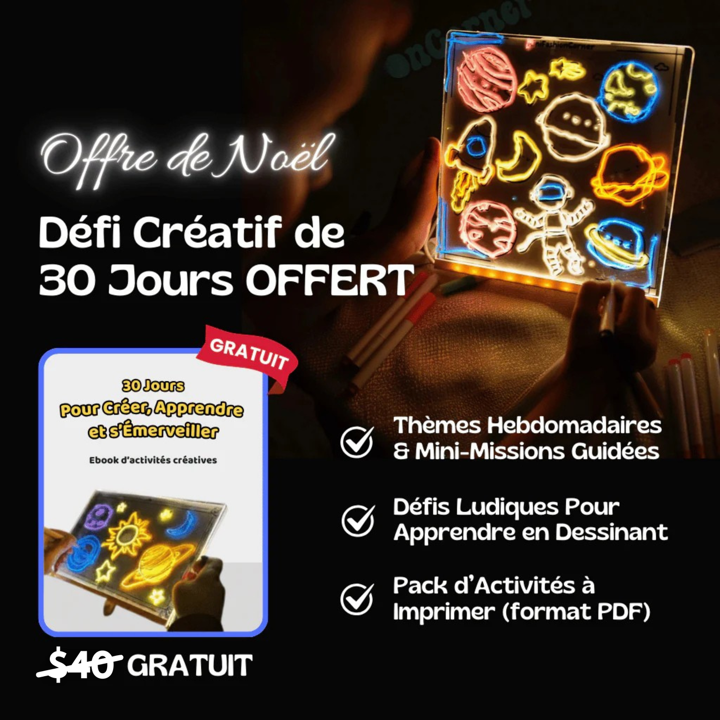 Bioxa™ - Planche à dessin lumineuse à LED pour enfants